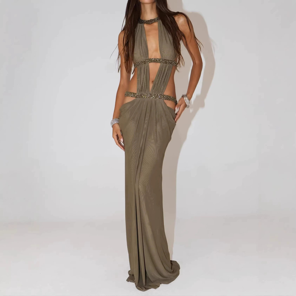Zara Sleeveless Backless Patchwork Party Bodycon Maxi Dress